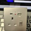  فيش ثلاثي جداري ذكي فضي موديل TP3013AC مع منافذ شحن سريع- TYPE-C & USB